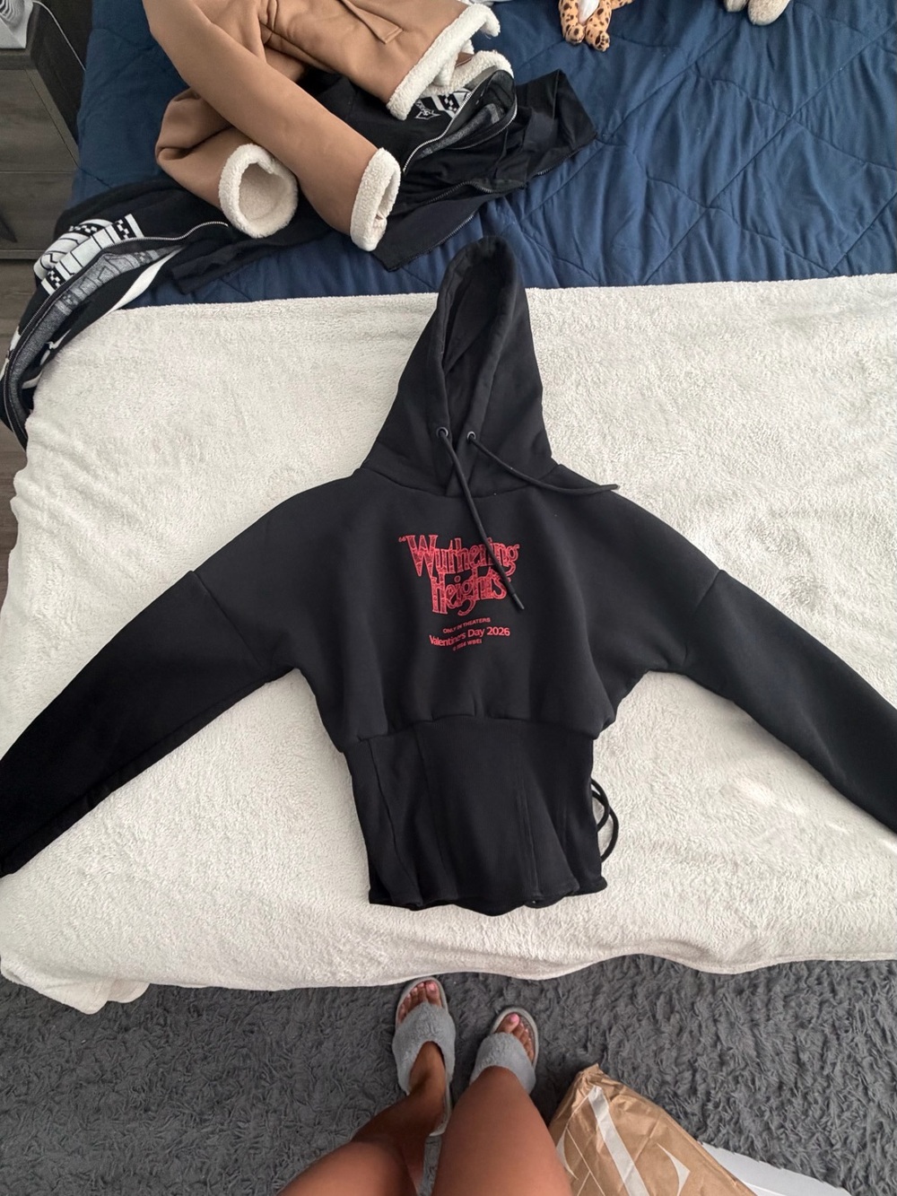 Wurthering Heights Cropped/Corset Hoodie with Red Graphic - Women Sweater